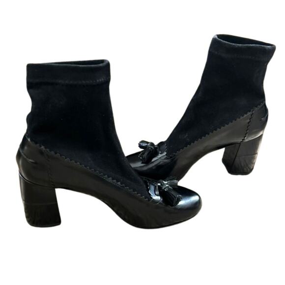 Vintage Early Y2K Robert Clergerie Paris Black Leather Sock-Boot Heels, Size 7.5 - Picture 1 of 8